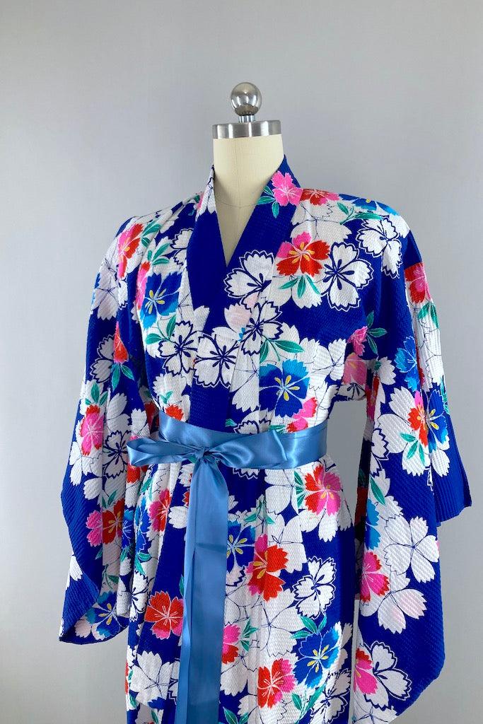 Blue &amp; Pink Cotton Yukata Kimono Robe-ThisBlueBird