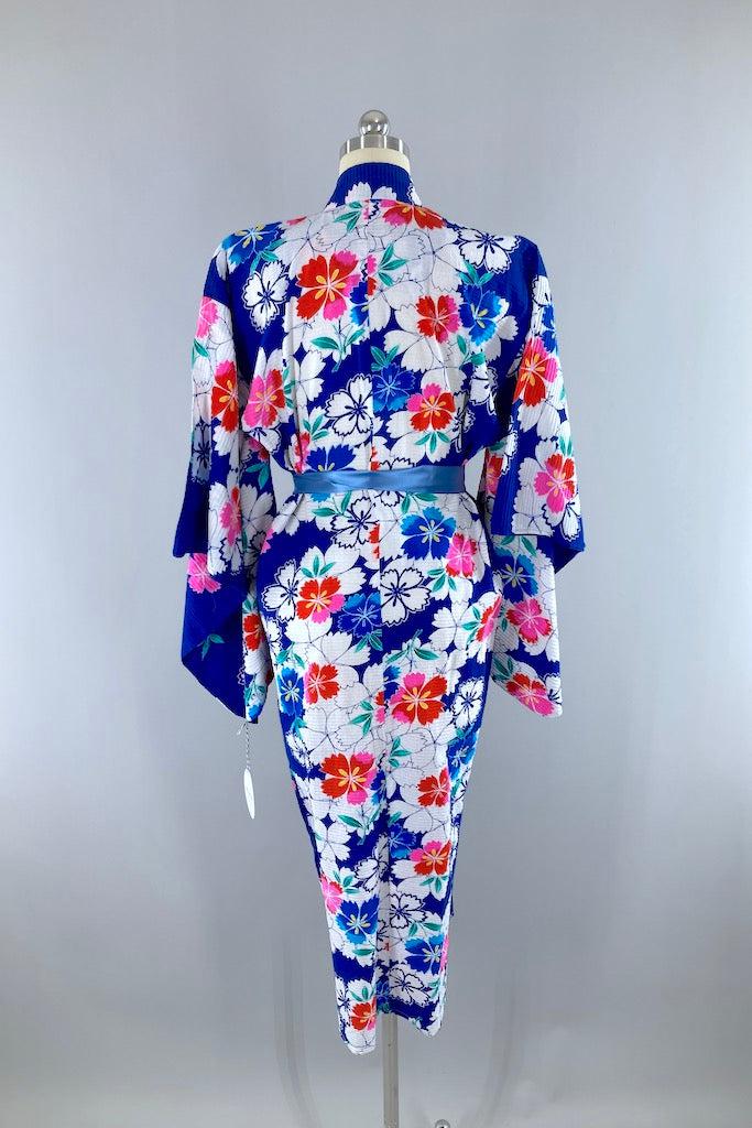 Blue & Pink Cotton Yukata Kimono Robe-ThisBlueBird