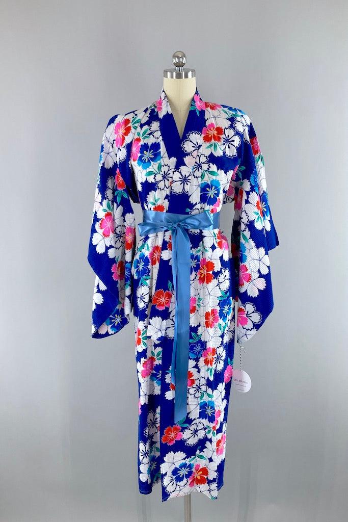 Blue & Pink Cotton Yukata Kimono Robe-ThisBlueBird