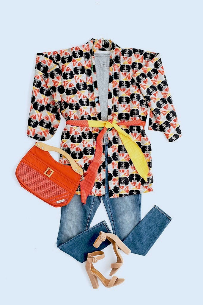 Vintage Black &amp; Red Ikat Kimono Cardigan-ThisBlueBird - Modern Vintage