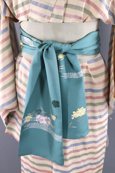 Vintage Pastel Striped Silk Kimono Robe ThisBlueBird