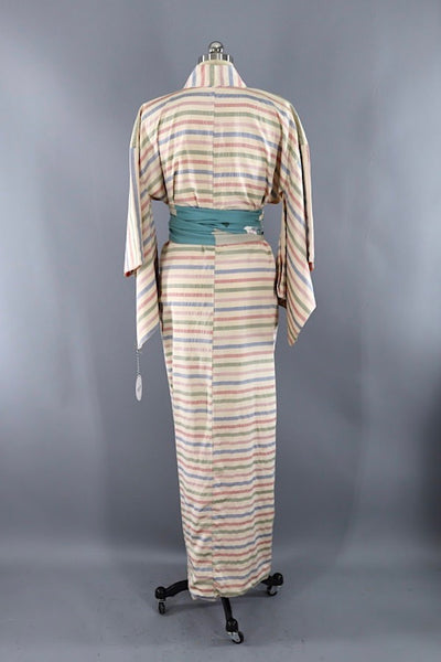 Vintage Pastel Striped Silk Kimono Robe ThisBlueBird