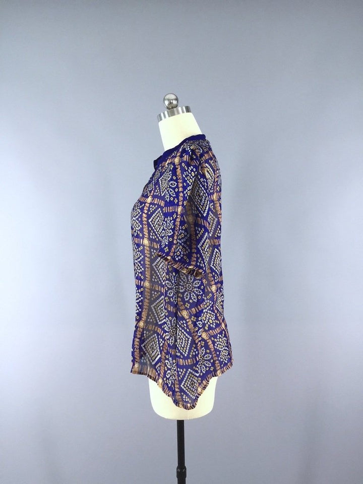 Chiffon Blouse T-Shirt Top / Vintage Indian Sari / Size Large - ThisBlueBird