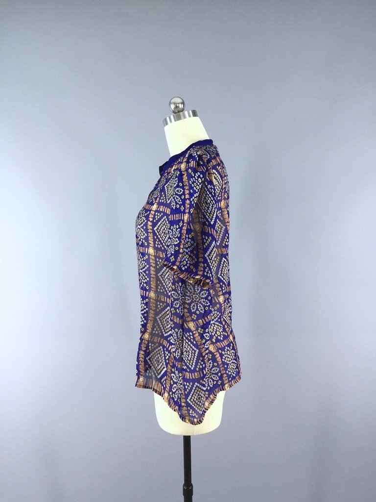 Chiffon Blouse T-Shirt Top / Vintage Indian Sari / Size Large - ThisBlueBird