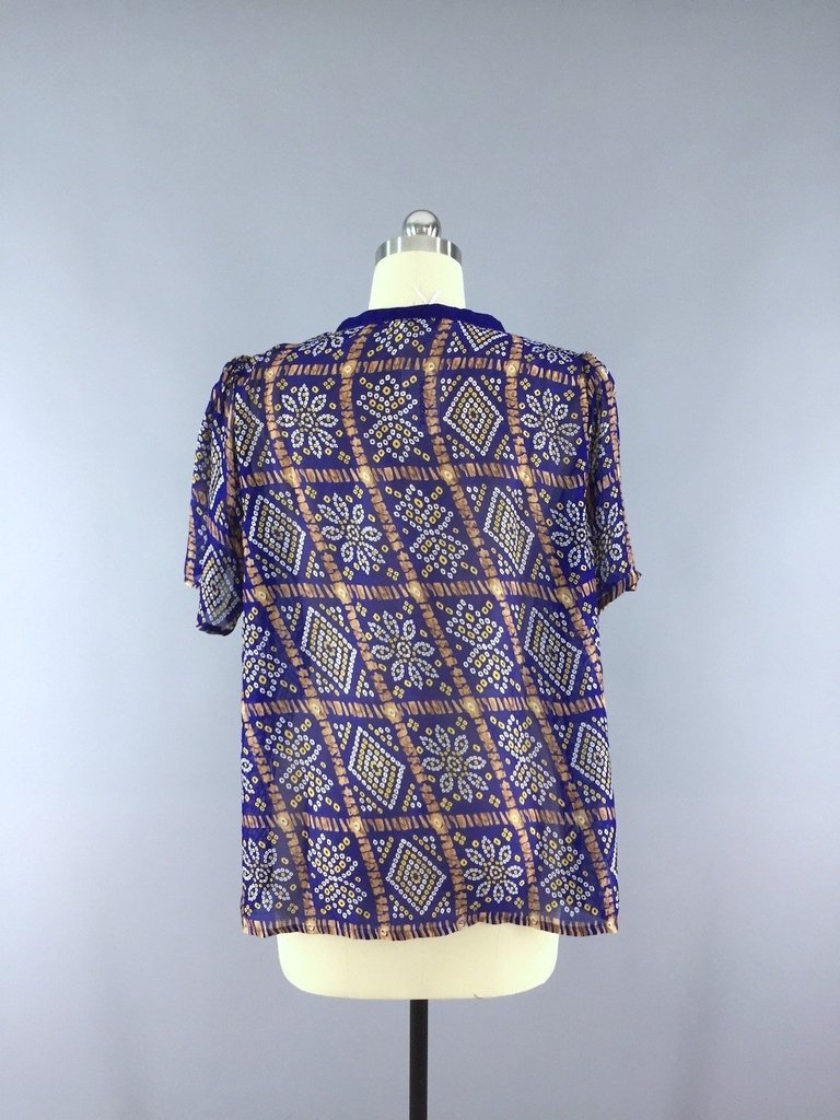 Chiffon Blouse T-Shirt Top / Vintage Indian Sari / Size Large - ThisBlueBird