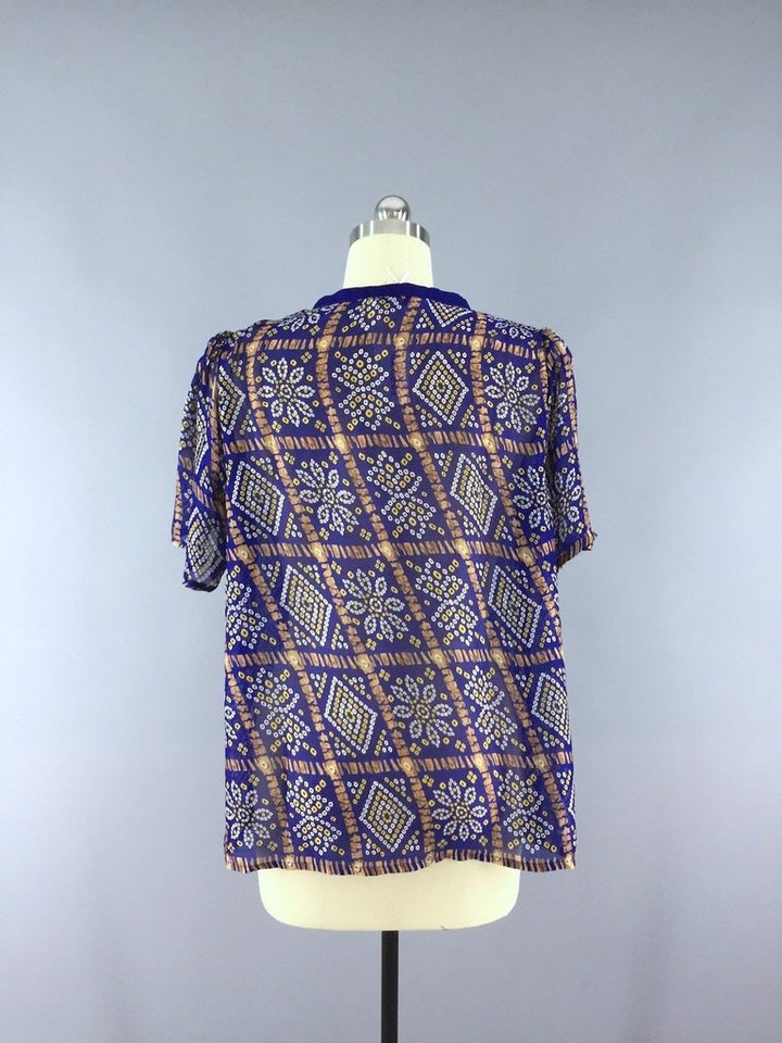 Chiffon Blouse T-Shirt Top / Vintage Indian Sari / Size Large - ThisBlueBird