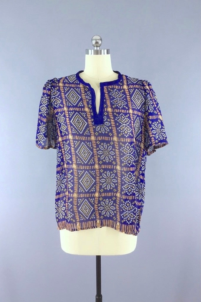 Chiffon Blouse T-Shirt Top / Vintage Indian Sari / Size Large-ThisBlueBird