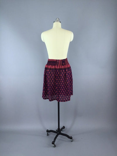 Chiffon Sari Skirt / Vintage Indian Sari / Purple & Red Leaf Print / Size L-XL - ThisBlueBird