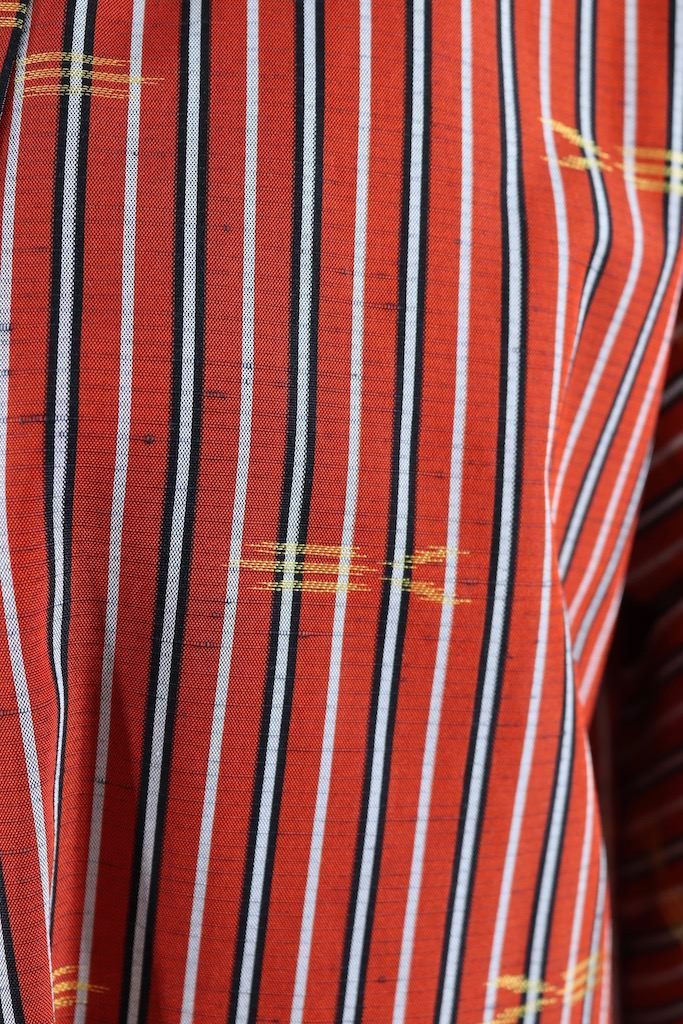 Dark Red Ikat Stripe Raw Silk Kimono Cardigan-ThisBlueBird - Modern Vintage