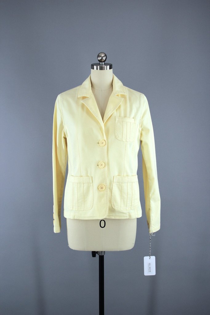 Embroidered Yellow Denim Blazer Jacket /  Deer Antelope Skull with Flower Crown Embroidery - ThisBlueBird