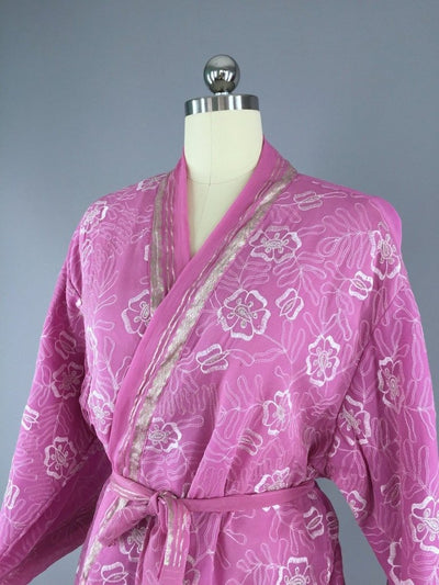 Embroidered Pink and Silver Silk Chiffon Kimono Cardigan made from a Vintage Indian Sari - ThisBlueBird