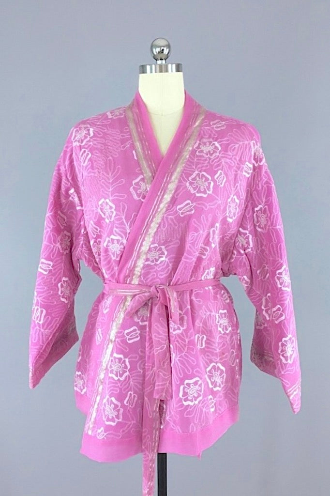 Embroidered Pink and Silver Silk Chiffon Kimono Cardigan made from a Vintage Indian Sari-ThisBlueBird