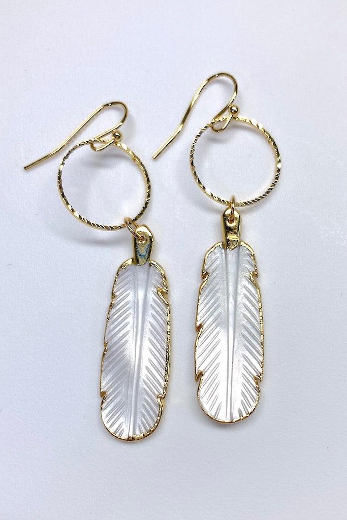 Gold Shell Feather Earrings-ThisBlueBird