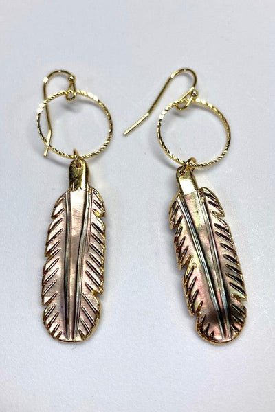 Gold Shell Feather Earrings-ThisBlueBird