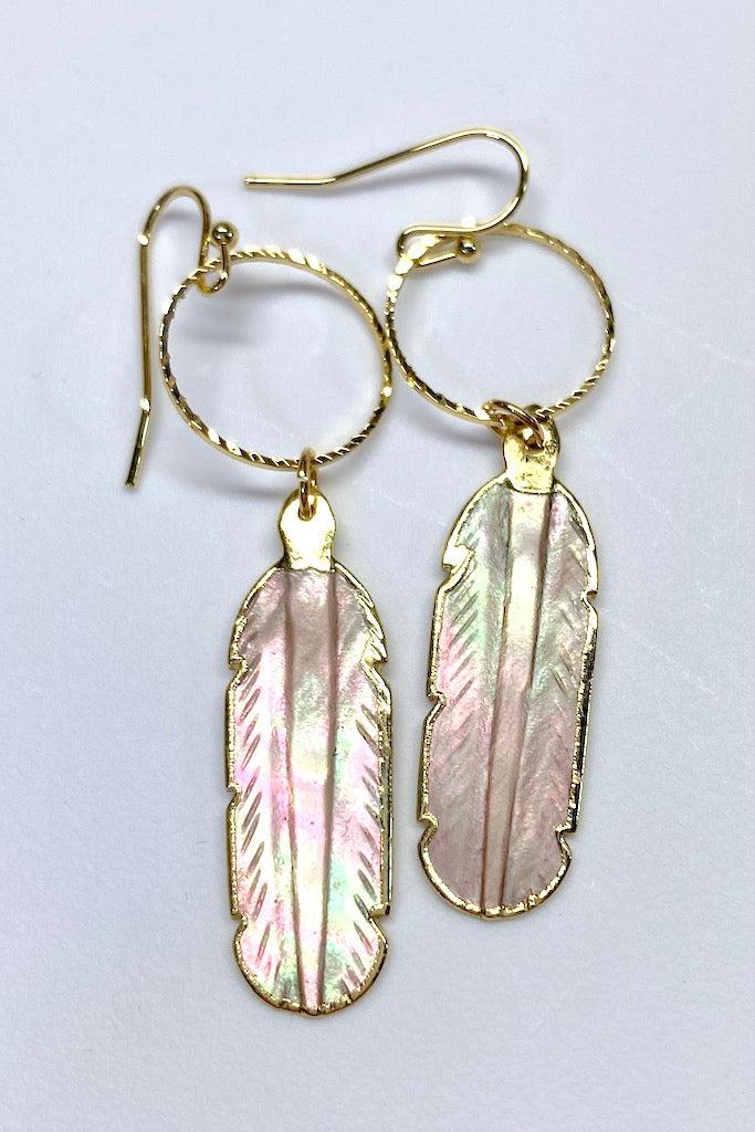 Gold Shell Feather Earrings-ThisBlueBird