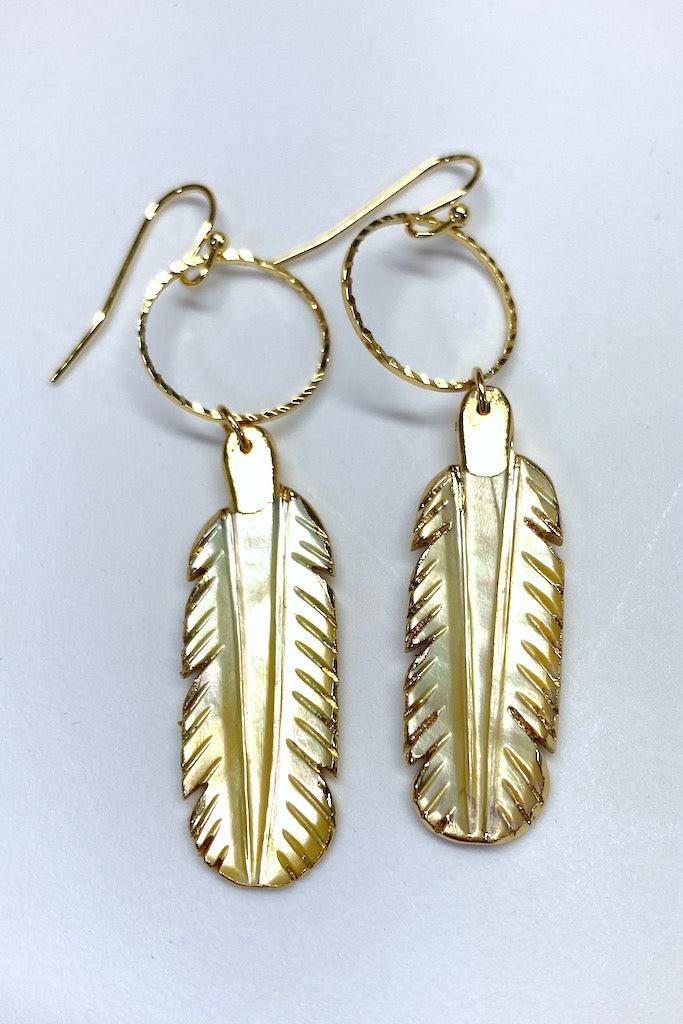 Gold Shell Feather Earrings-ThisBlueBird