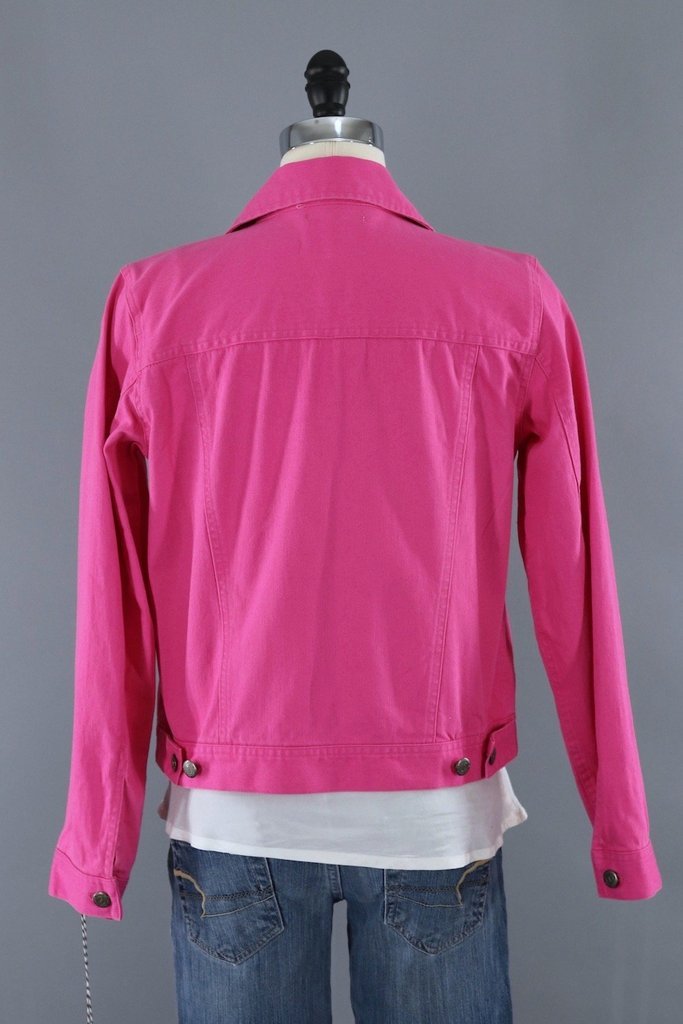 Hot Pink Denim Jacket with Retro Swallow Patches-ThisBlueBird - Modern Vintage