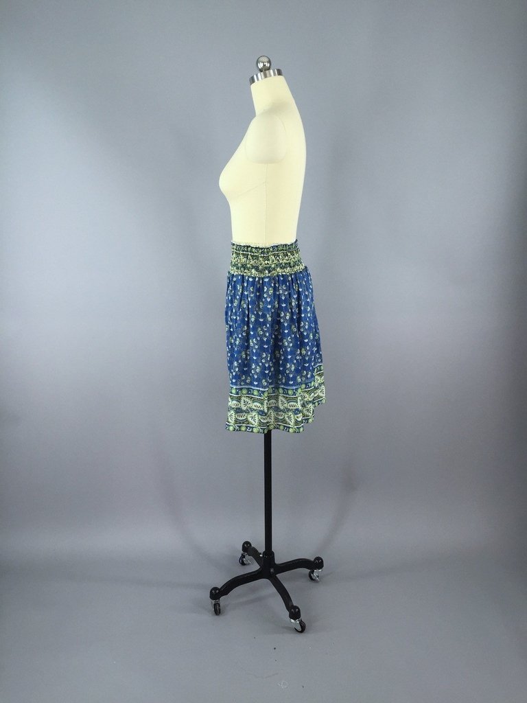 Indian Cotton Skirt / Blue Floral Print / Size Small to Medium - ThisBlueBird