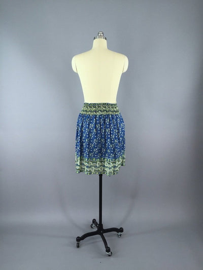 Indian Cotton Skirt / Blue Floral Print / Size Small to Medium - ThisBlueBird
