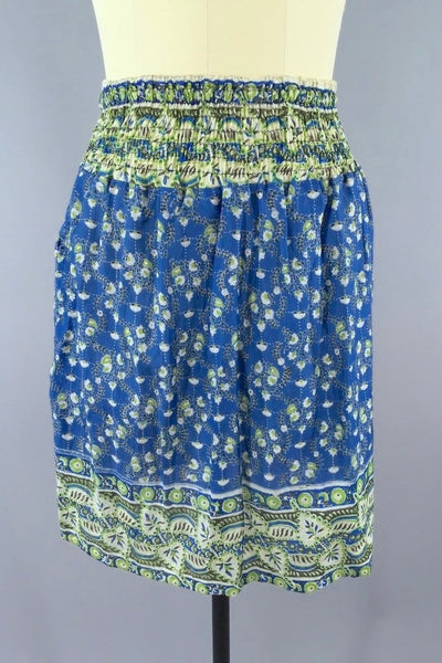 Indian Cotton Skirt - Blue Floral Print - Size Small to Medium-ThisBlueBird