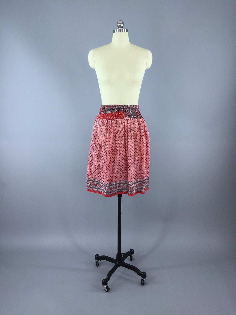 Indian Cotton Skirt / Pink Floral Print / Large-XL - ThisBlueBird