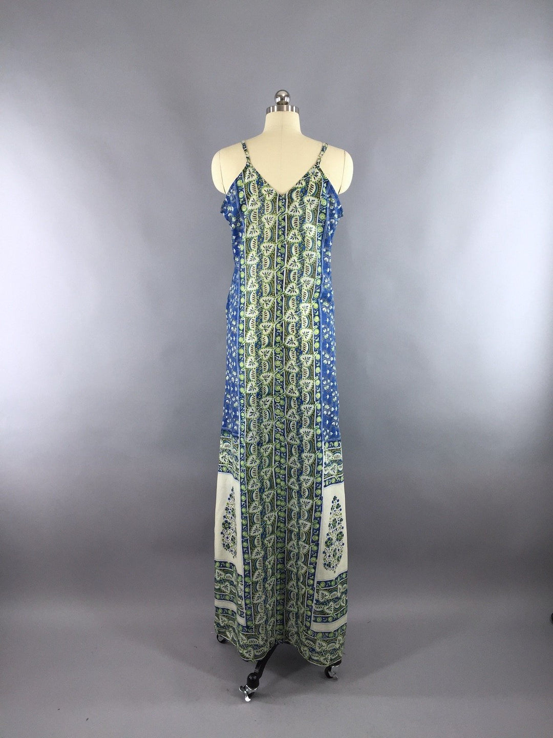 Indian Sari Maxi Dress / Vintage Indian Cotton Blend Sari / TALL Long Dress - ThisBlueBird