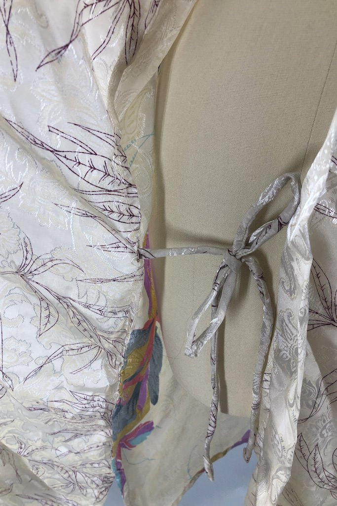 Ivory Abstract Floral Sari Robe-ThisBlueBird - Modern Vintage