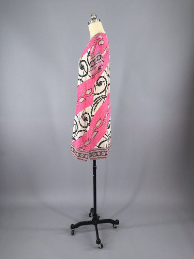 Kaftan Dress / Vintage Indian Cotton Sari / Pink Swim Coverup Tunic - ThisBlueBird
