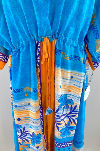 Kerala Kaftan / Aqua & Orange Floral-ThisBlueBird