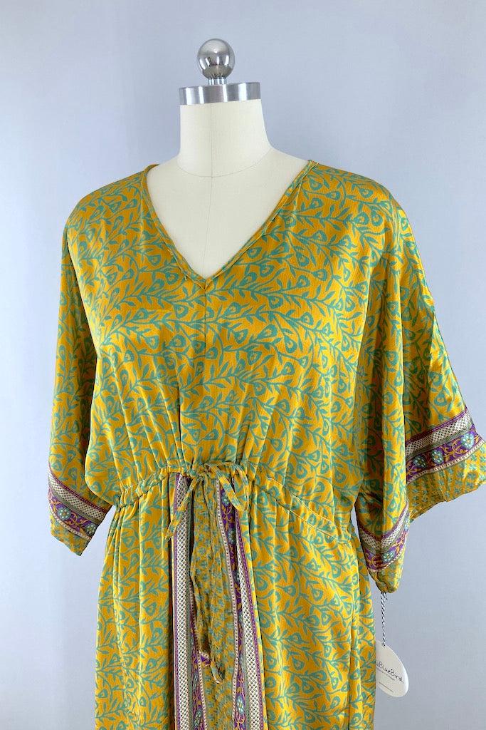 Kerala Kaftan / Gold &amp; Turquoise-ThisBlueBird
