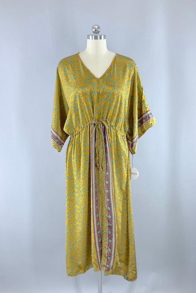 Kerala Kaftan / Gold &amp; Turquoise-ThisBlueBird