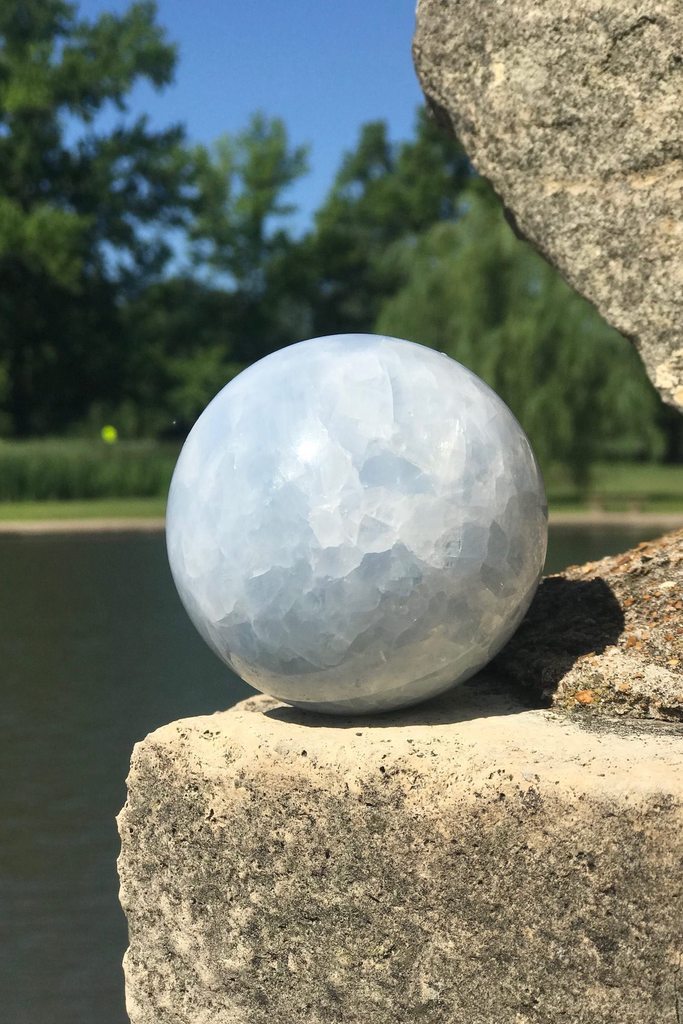 Natural Blue Calcite Sphere Crystal Ball-ThisBlueBird - Modern Vintage