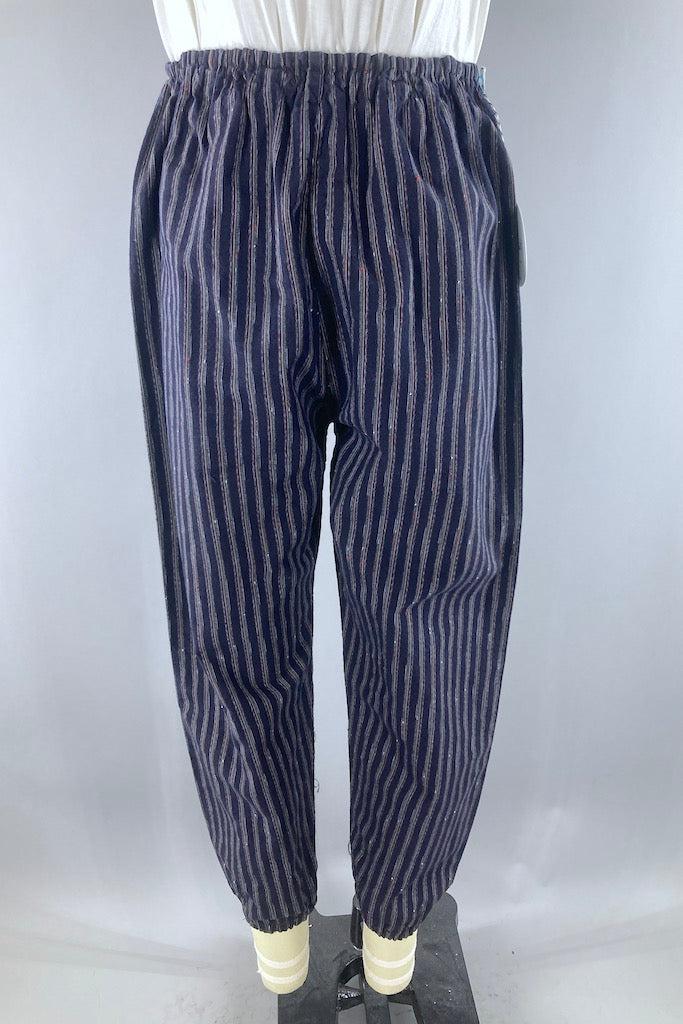 Navy Blue Stripe Cotton Kimono Pants-ThisBlueBird