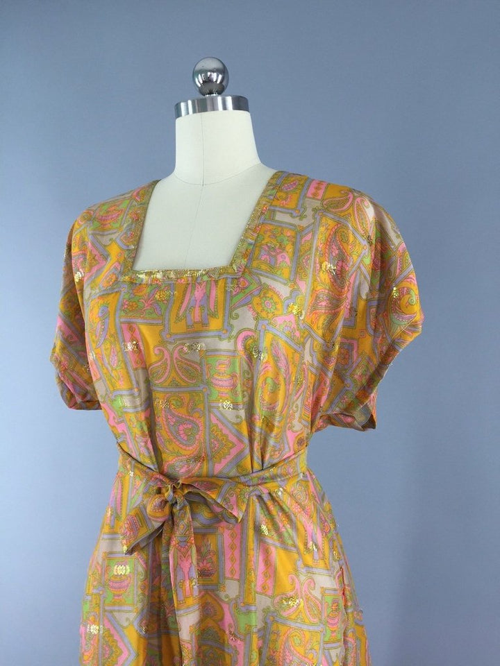 Orange Kaftan Dress made from a Vintage Indian Sari - ThisBlueBird