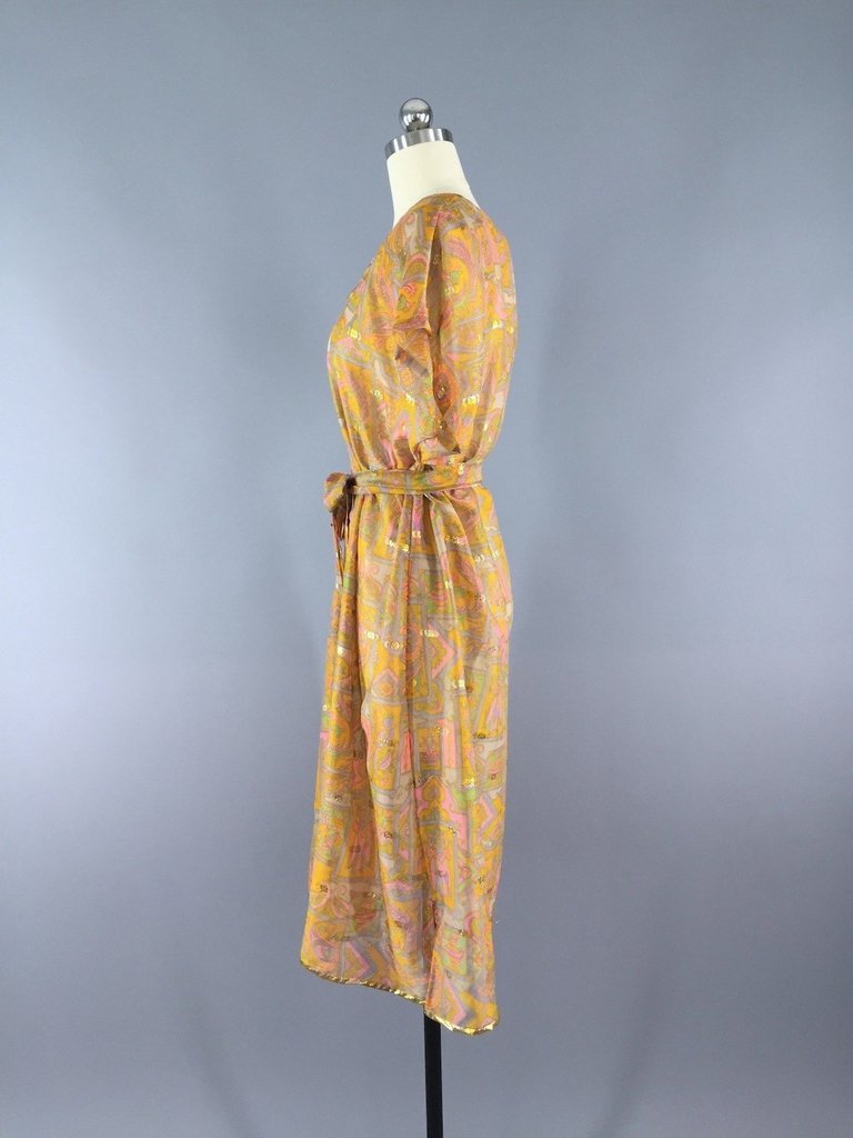 Orange Kaftan Dress made from a Vintage Indian Sari - ThisBlueBird