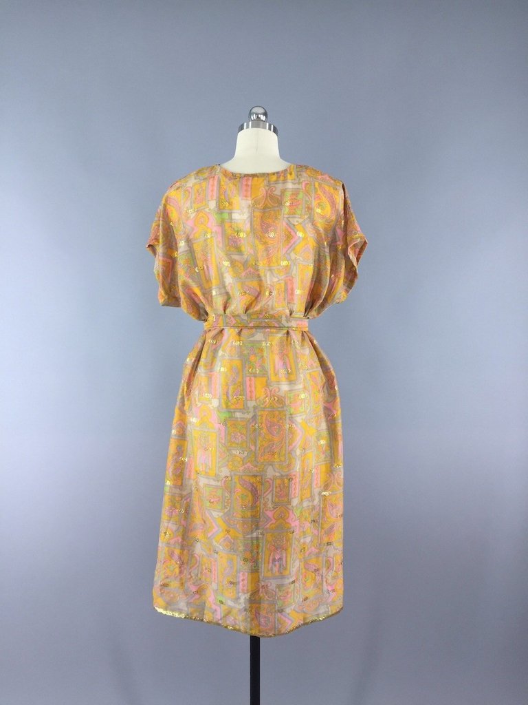 Orange Kaftan Dress made from a Vintage Indian Sari - ThisBlueBird