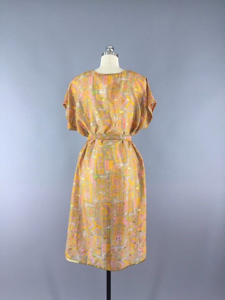 Orange Kaftan Dress made from a Vintage Indian Sari - ThisBlueBird