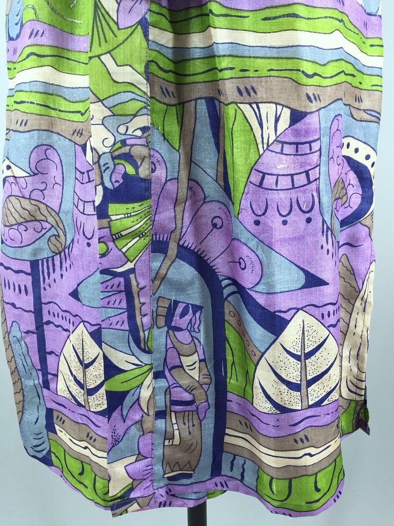 Raw Silk Sari Robe / Purple &amp; Grey Art Deco - ThisBlueBird