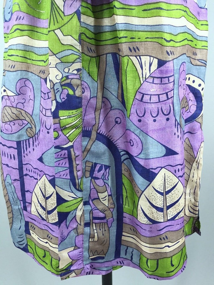 Raw Silk Sari Robe / Purple &amp; Grey Art Deco - ThisBlueBird