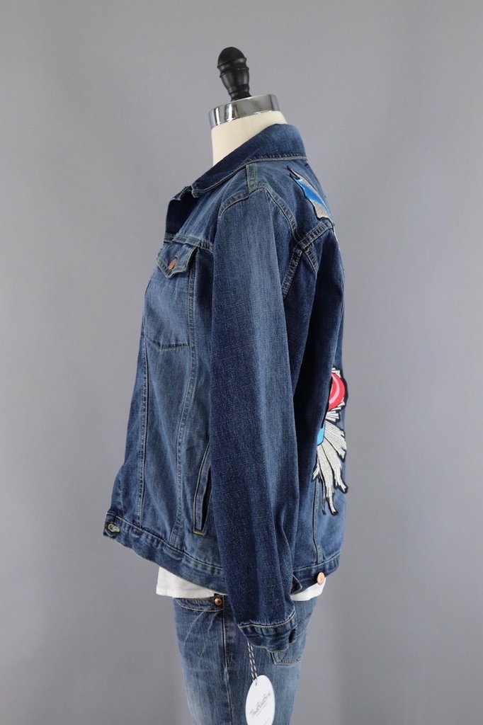 Saturn Shooting Star Embroidered Patch Denim Jean Jacket-ThisBlueBird - Modern Vintage