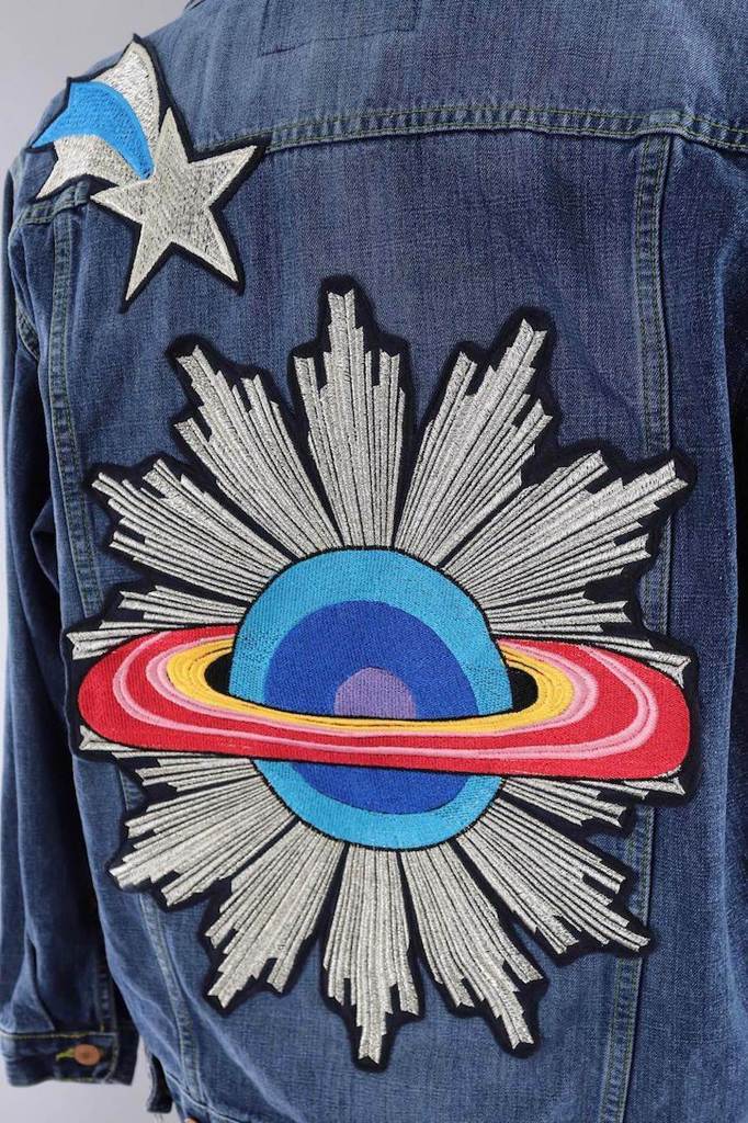 Saturn Shooting Star Embroidered Patch Denim Jean Jacket-ThisBlueBird - Modern Vintage
