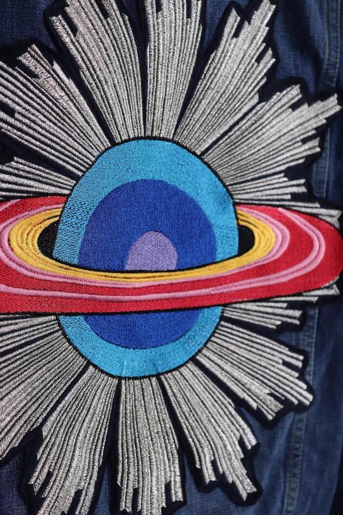 Saturn Shooting Star Embroidered Patch Denim Jean Jacket-ThisBlueBird - Modern Vintage