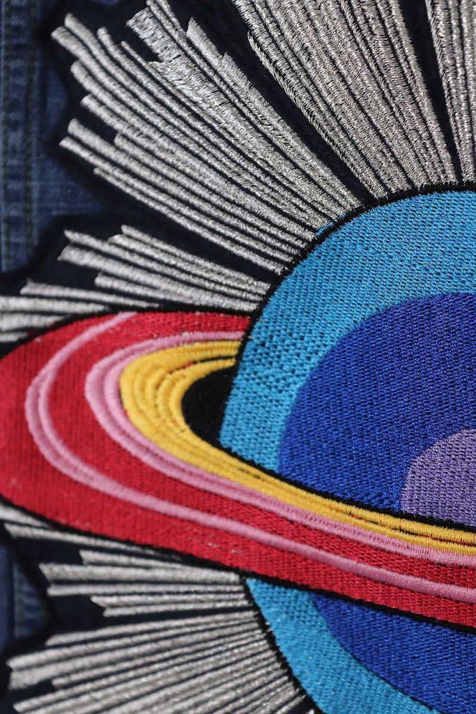 Saturn Shooting Star Embroidered Patch Denim Jean Jacket-ThisBlueBird - Modern Vintage