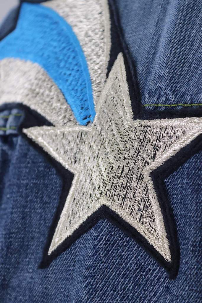 Saturn Shooting Star Embroidered Patch Denim Jean Jacket-ThisBlueBird - Modern Vintage