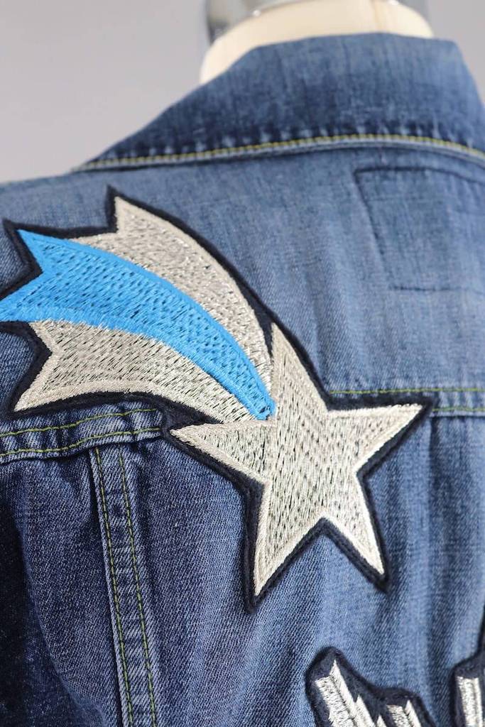 Saturn Shooting Star Embroidered Patch Denim Jean Jacket-ThisBlueBird - Modern Vintage