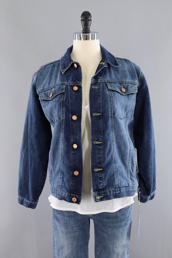 Saturn Shooting Star Embroidered Patch Denim Jean Jacket-ThisBlueBird - Modern Vintage