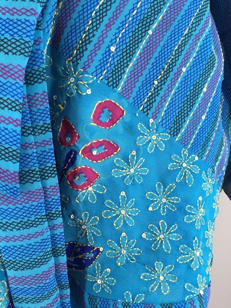 Silk Kimono Cardigan Jacket / Vintage Indian Sari / Ocean Blue Floral - ThisBlueBird
