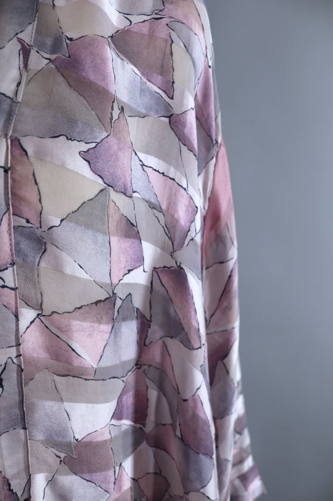 Silk Kimono Cardigan / Vintage Indian Sari / Art Deco Pink &amp; Grey - ThisBlueBird