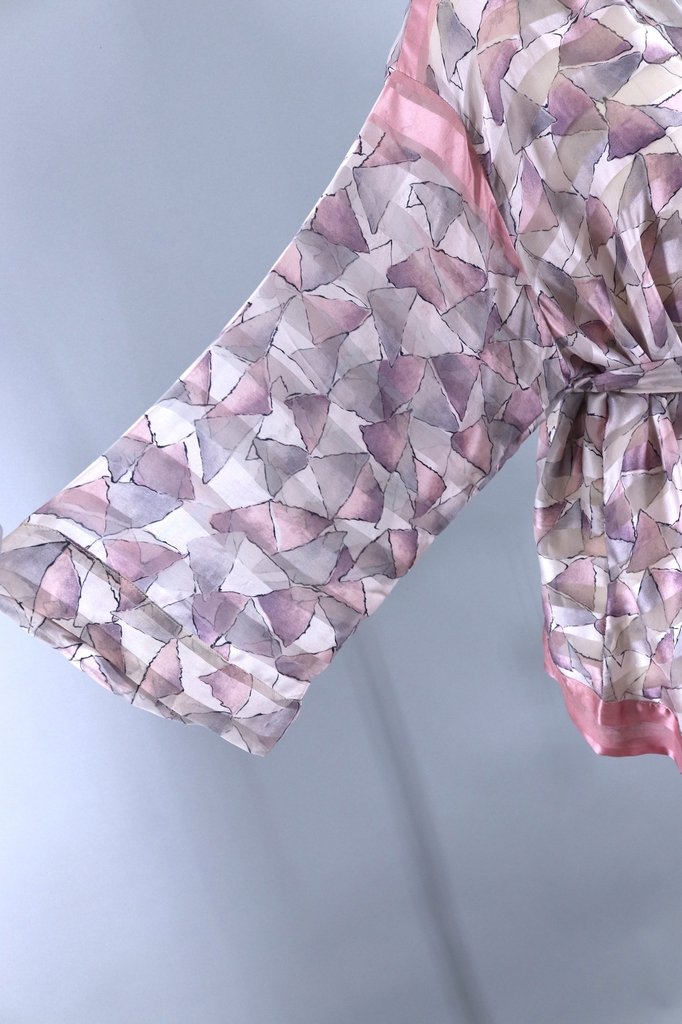 Silk Kimono Cardigan / Vintage Indian Sari / Art Deco Pink &amp; Grey - ThisBlueBird