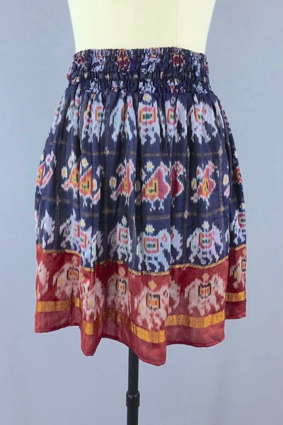 Indian Sari Skirt - Blue Elephant & Bird Print - Size Small to Medium-ThisBlueBird